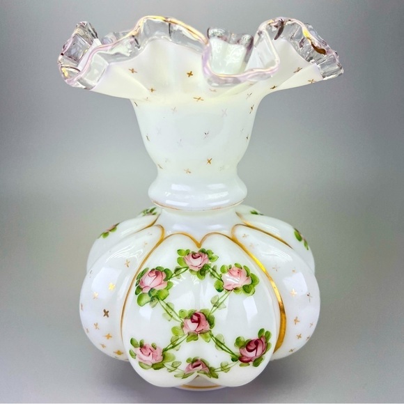 Rare Vintage Fenton Handpainted Melon Vase - Picture 3 of 13